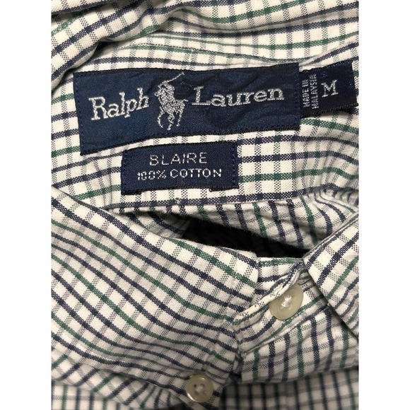 Vintage Ralph Lauren Blaire Blue Plaid Button Down Shirt Men's Size Medium - Picture 7 of 7